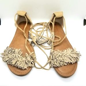Big Buddha Faux Leather Fringed Gladiator Sandals